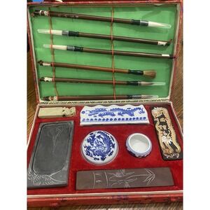 Shodo Japanese Calligraphy Set With 6 Brushes In Fabric Covered Box New